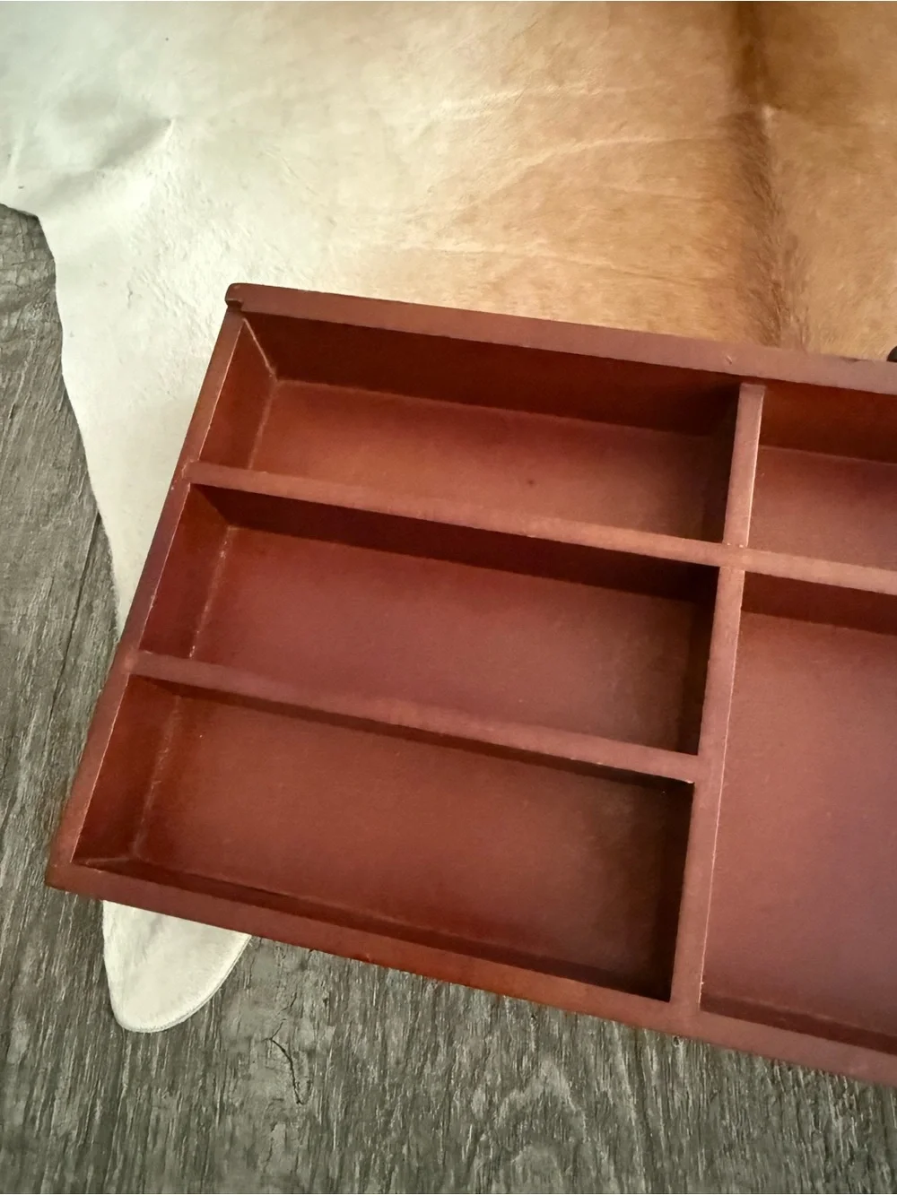 Wooden Desk Organizer Tray in Rust Brown - Display Trinket Shelf